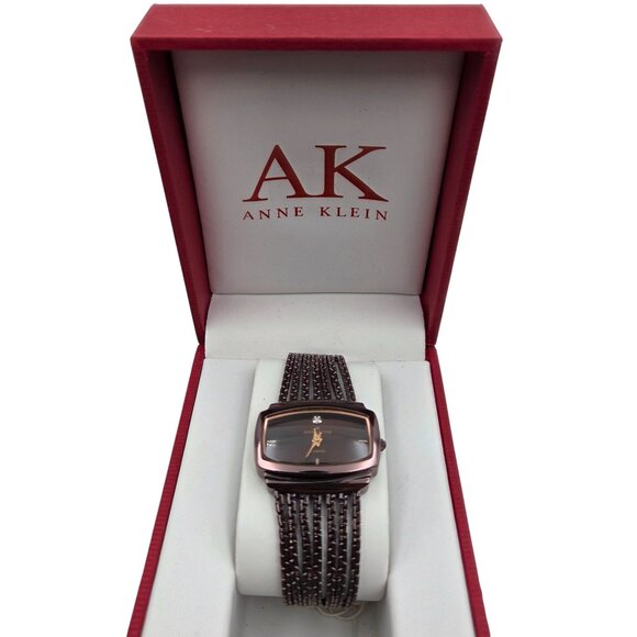 Anne Klein Rose Gold-Tone Diamond Accent Rectangular Watch Chain Strap New - Picture 1 of 11